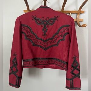 Cambridge Dry Goods Company Dark Red Boiled Wool Blazer Western Details Size 6